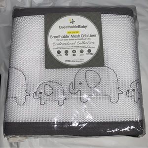 New! Breathable Mesh Crib liner Embroidered Elephants